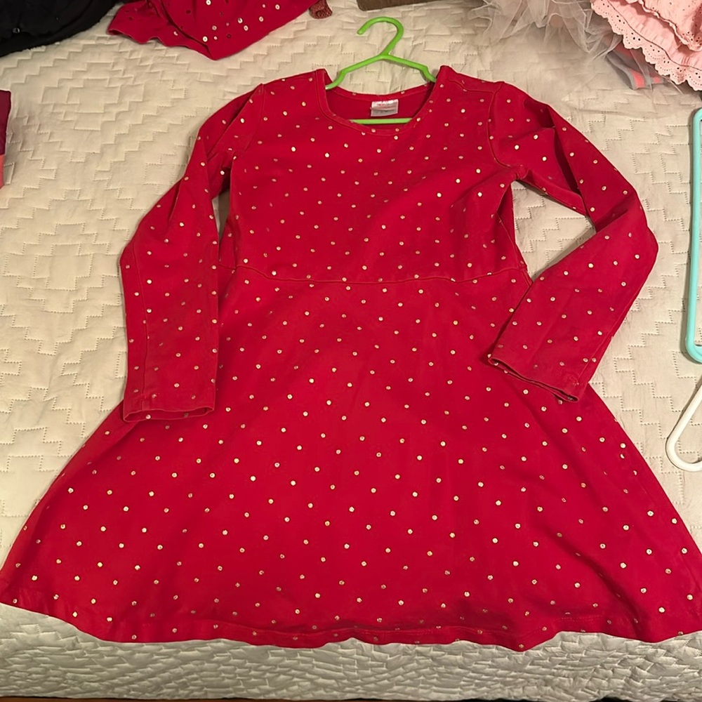 Hanna Andersson red dress with gold dots